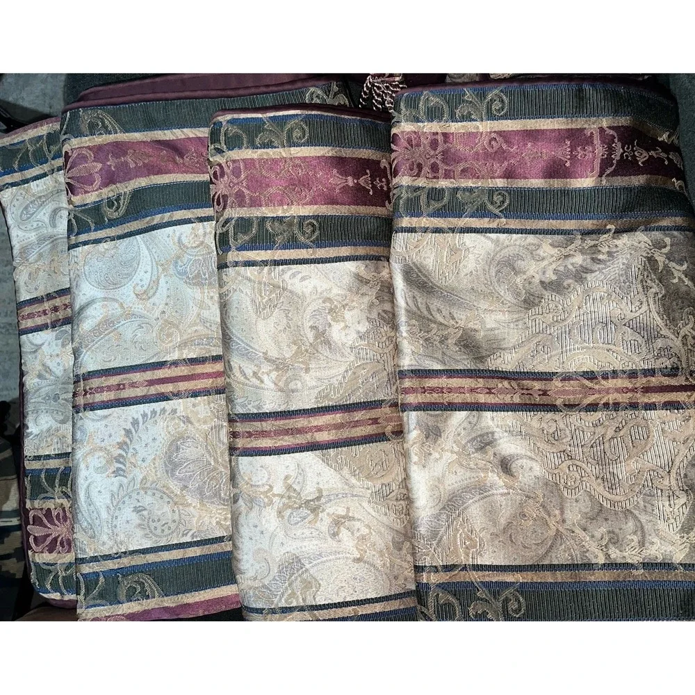 Set Of 4  Croscill‎ Dover Manor Damask Stripe KING Shams Burgundy 1 Throw Pillow